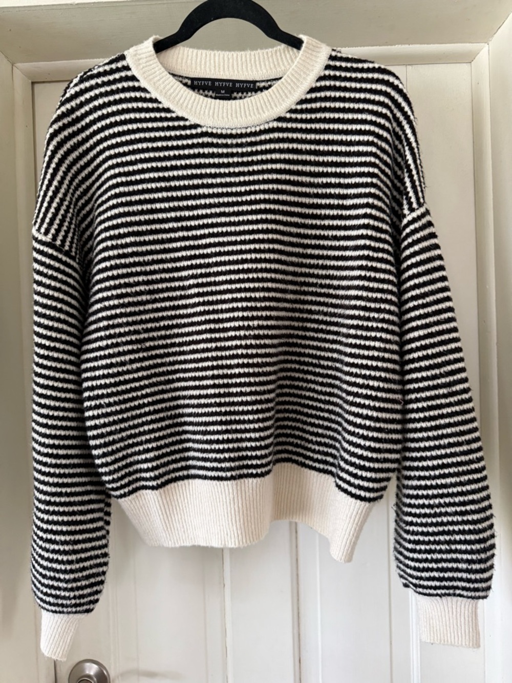 HYFVE Black and Cream Striped Crewneck Sweater